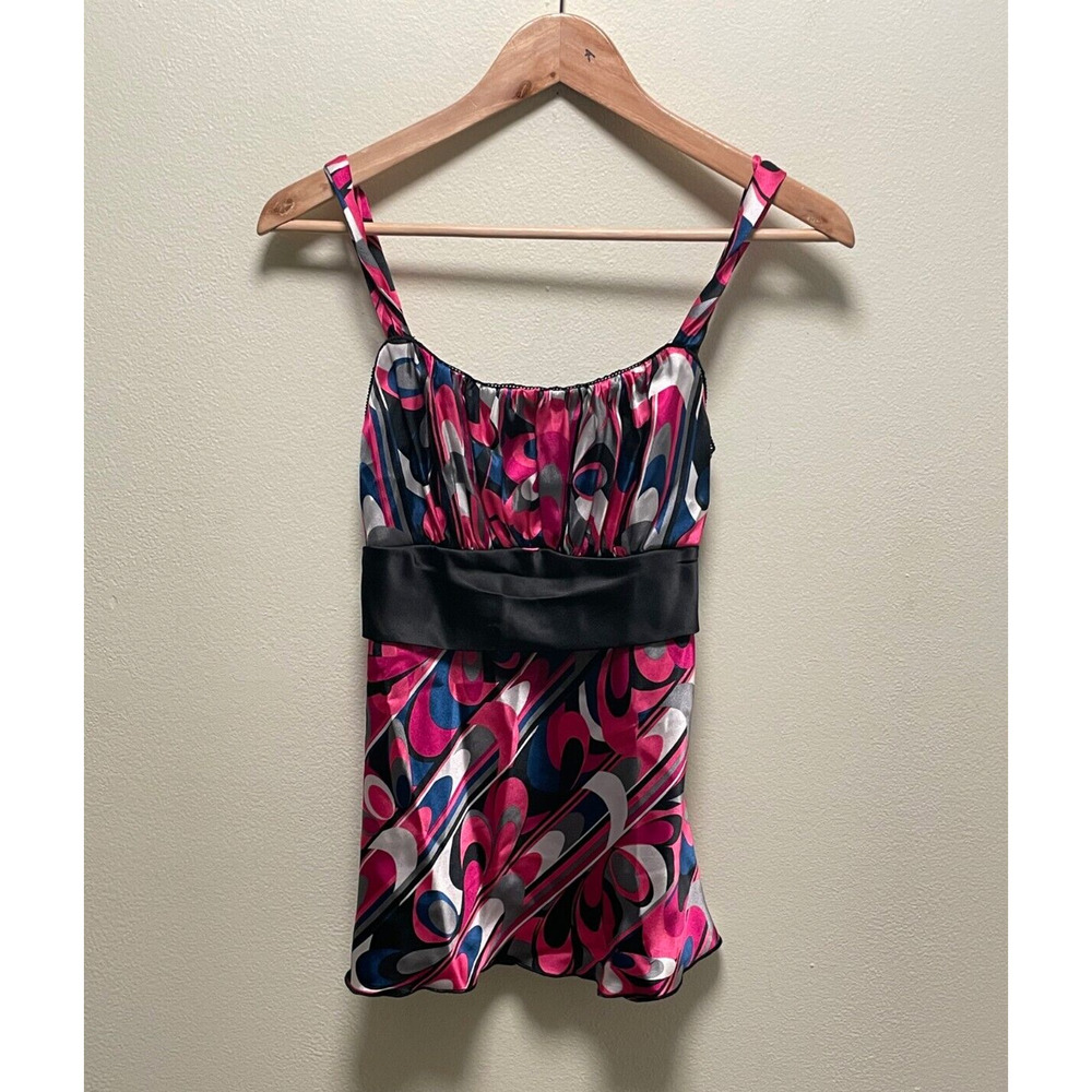 Vintage I.N. San Francisco Womens Tank Top Small Satin Abstract Strappy Boho Y2K
